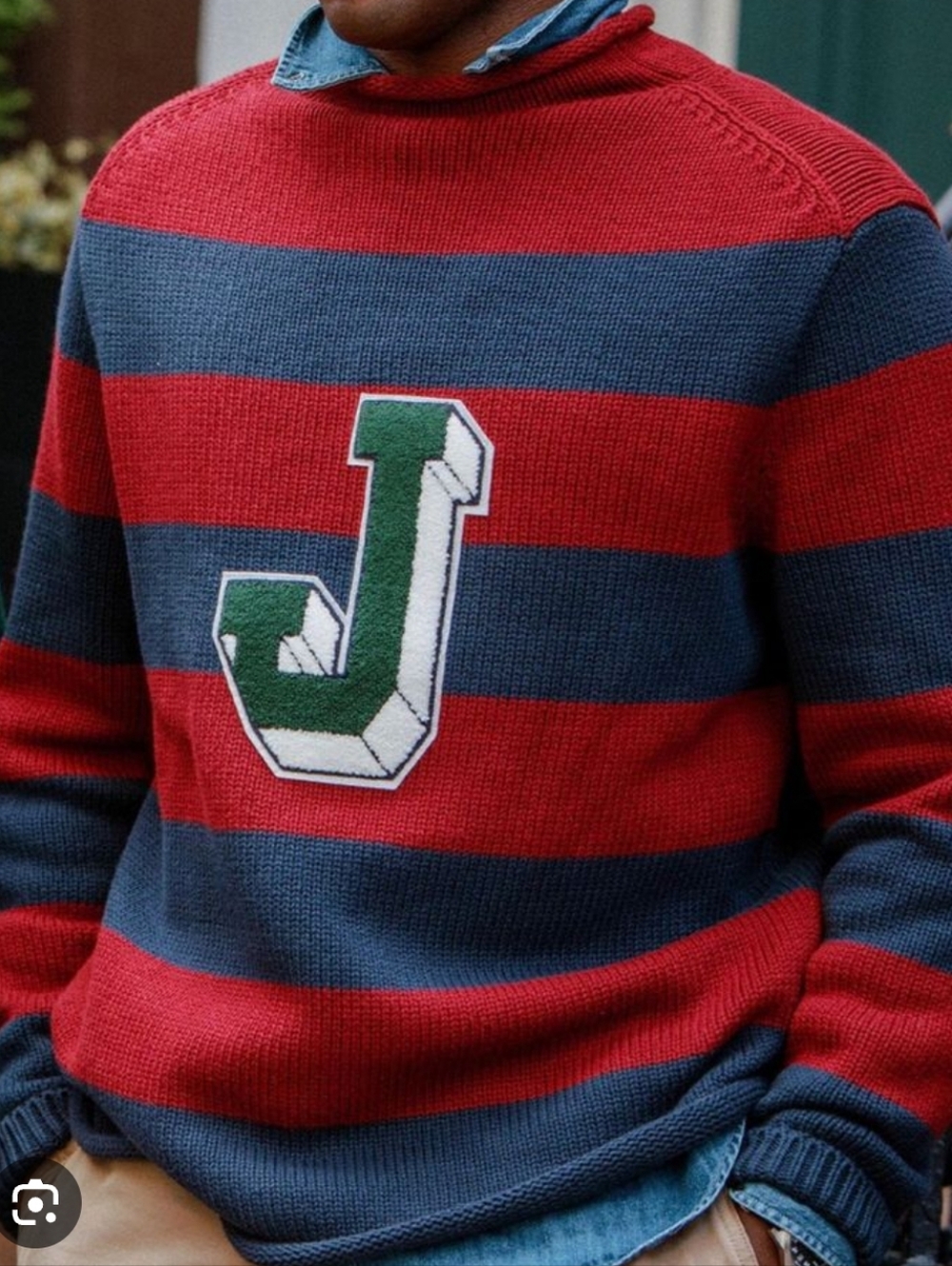 J.Crew Heritage Cotton Rollneck Sweater Rugby Stripe Pattern & Oarsmen J Patch